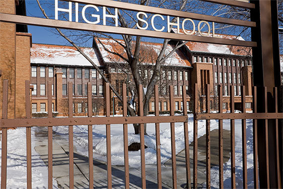 Closed metal high school gate