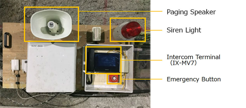 Intercom, paging speaker, siren light, emergency button, and accessories are installed on a carriable board