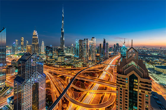 The city in the Middle East with skyscrapers lining up.
