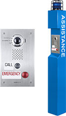 Video door station and Blue Emergency tower with video door station of IX system and revolving light